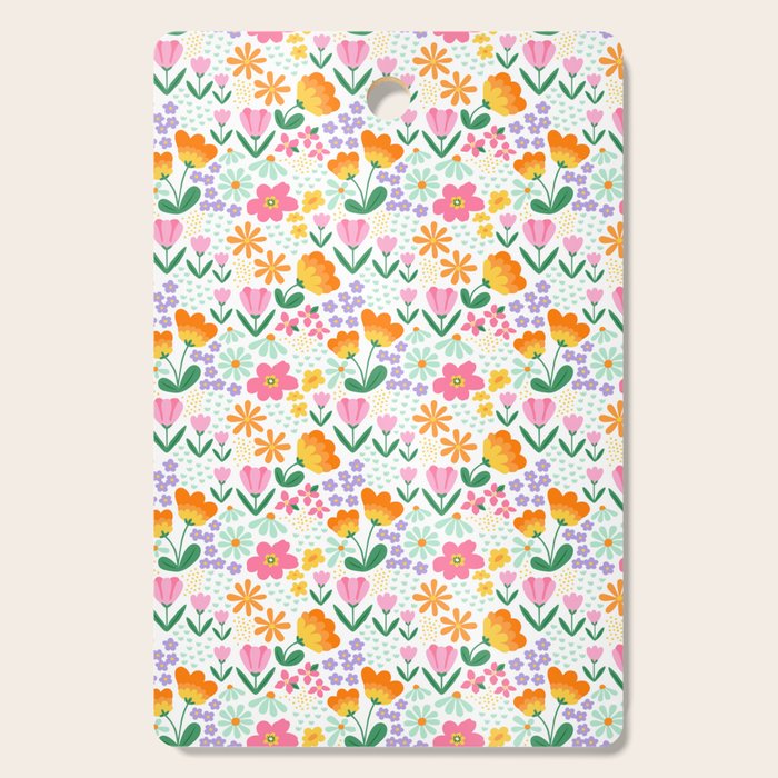 Colorful retro flower folk art pattern Cutting Board Gallery Image 1