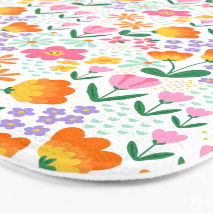 Colorful retro flower folk art pattern Bath Mat Gallery Image 3