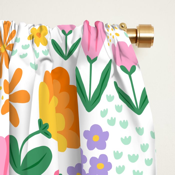 Colorful retro flower folk art pattern Window Curtain Gallery Image 2