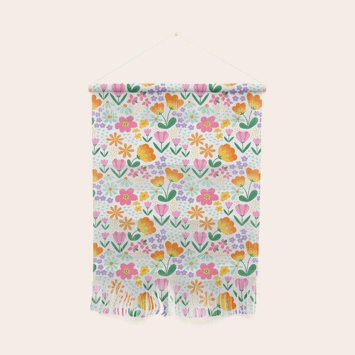 Colorful retro flower folk art pattern Wall Hanging Gallery Image 1