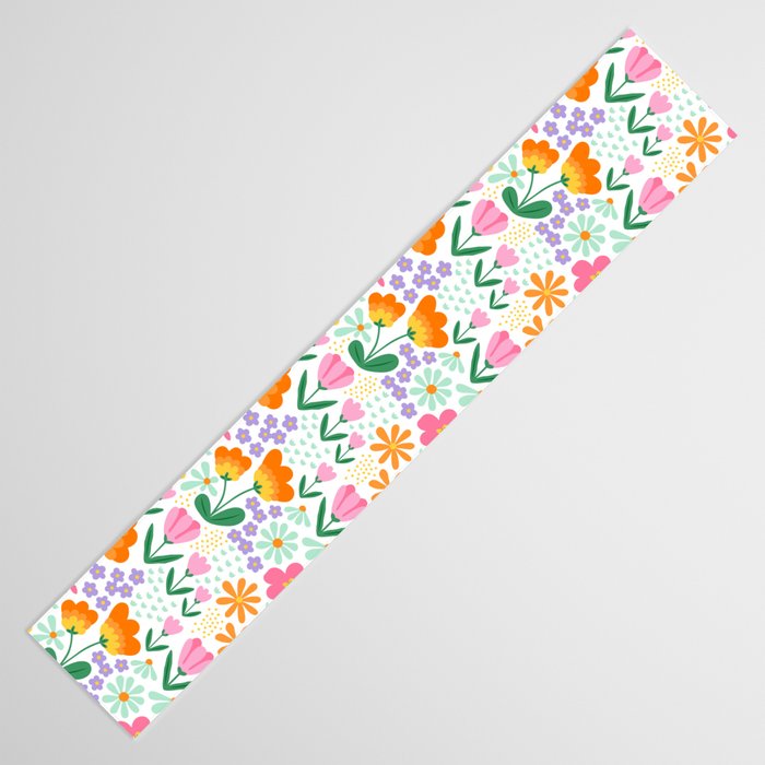 Colorful retro flower folk art pattern Table Runner Gallery Image 3