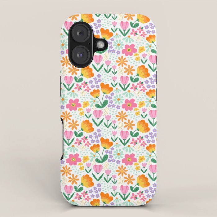 Colorful retro flower folk art pattern iPhone Case Gallery Image 1