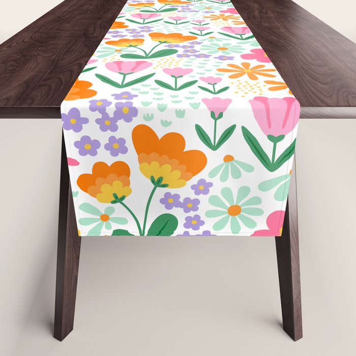 Colorful retro flower folk art pattern Table Runner Gallery Image 1