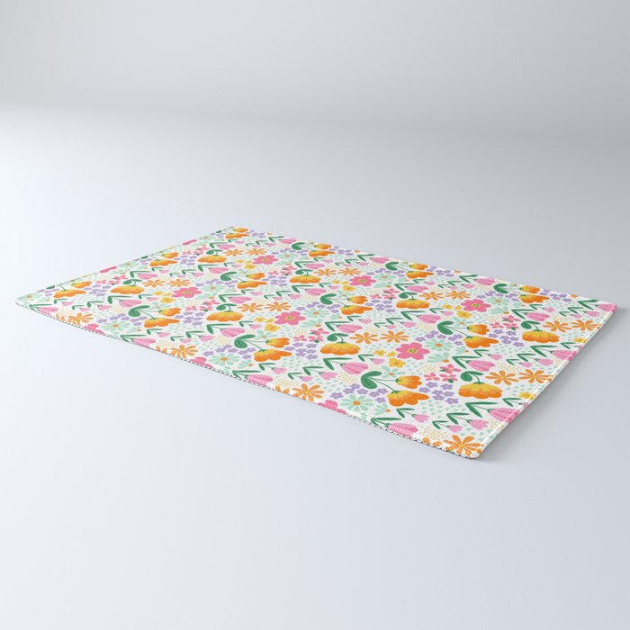 Colorful retro flower folk art pattern Rug Gallery Image 3
