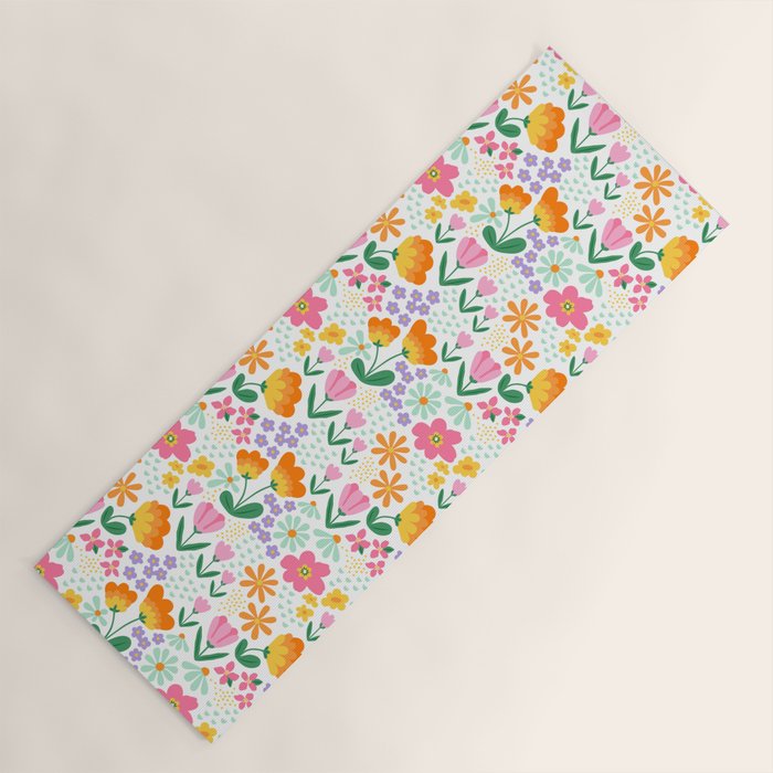 Colorful retro flower folk art pattern Yoga Mat Gallery Image 1