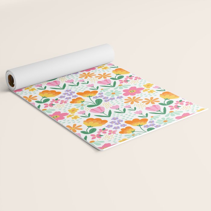 Colorful retro flower folk art pattern Yoga Mat Gallery Image 2