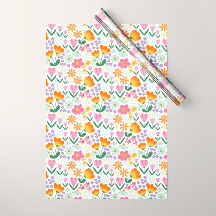 Colorful retro flower folk art pattern Wrapping Paper Gallery Image 1