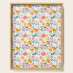Colorful retro flower folk art pattern Serving Tray Gallery Image 1