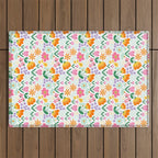 Colorful retro flower folk art pattern Outdoor Rug Gallery Image 1