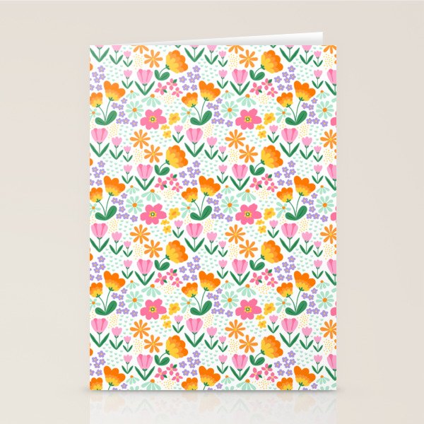 Colorful retro flower folk art pattern Stationery Card Gallery Image 1