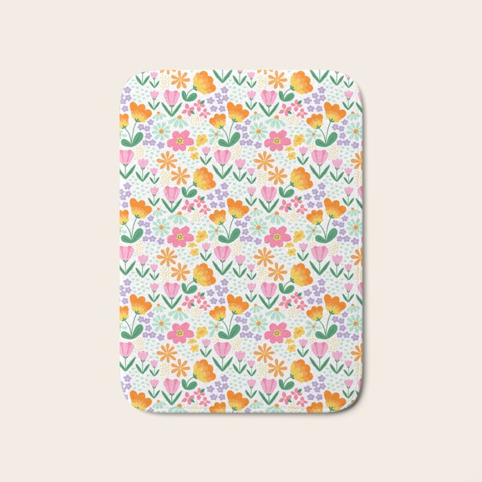 Colorful retro flower folk art pattern Bath Mat Gallery Image 1