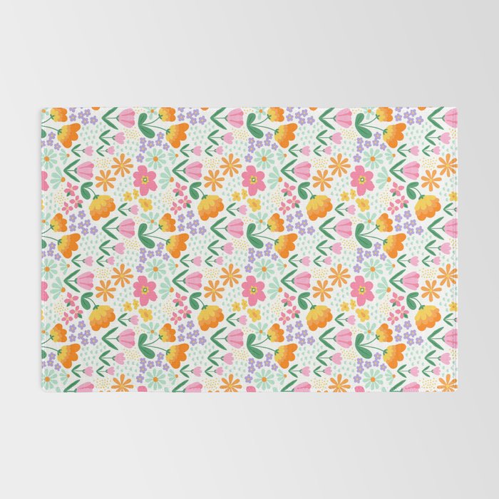 Colorful retro flower folk art pattern Rug Gallery Image 2