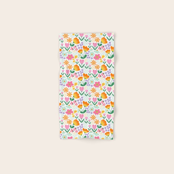 Colorful retro flower folk art pattern Bath Towel Gallery Image 1