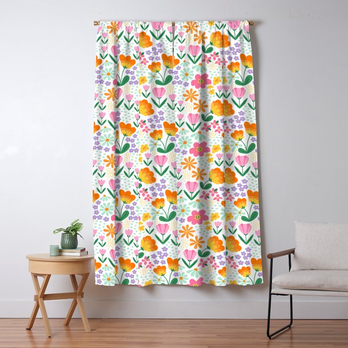 Colorful retro flower folk art pattern Window Curtain Gallery Image 5