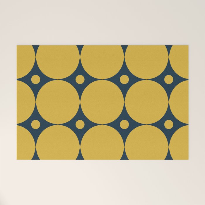 Futura Mid-century Modern Minimalist Abstract Pattern in Mustard Yellow and Navy Blue Welcome Mat Gallery Image 1