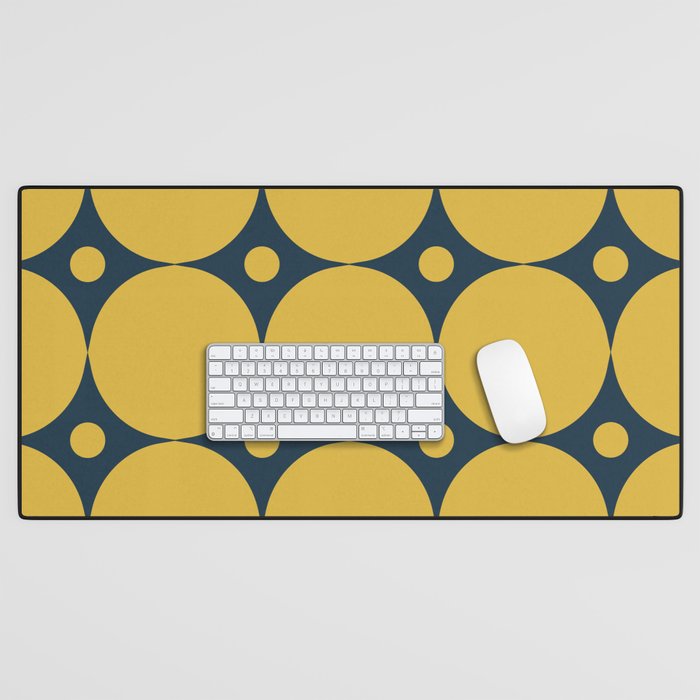 Futura Mid-century Modern Minimalist Abstract Pattern in Mustard Yellow and Navy Blue Desk Mat Gallery Image 1