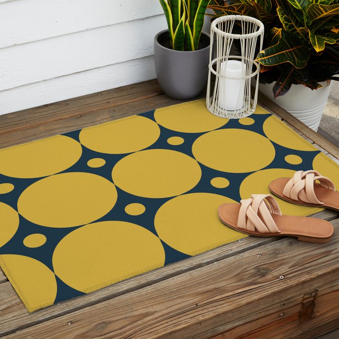 Futura Mid-century Modern Minimalist Abstract Pattern in Mustard Yellow and Navy Blue Outdoor Rug Gallery Image 2