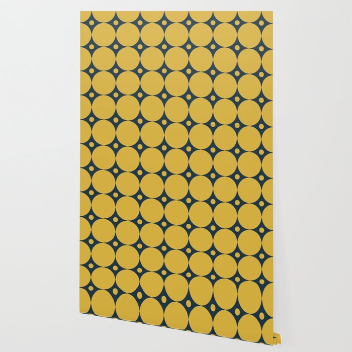 Futura Mid-century Modern Minimalist Abstract Pattern in Mustard Yellow and Navy Blue Wallpaper Gallery Image 2