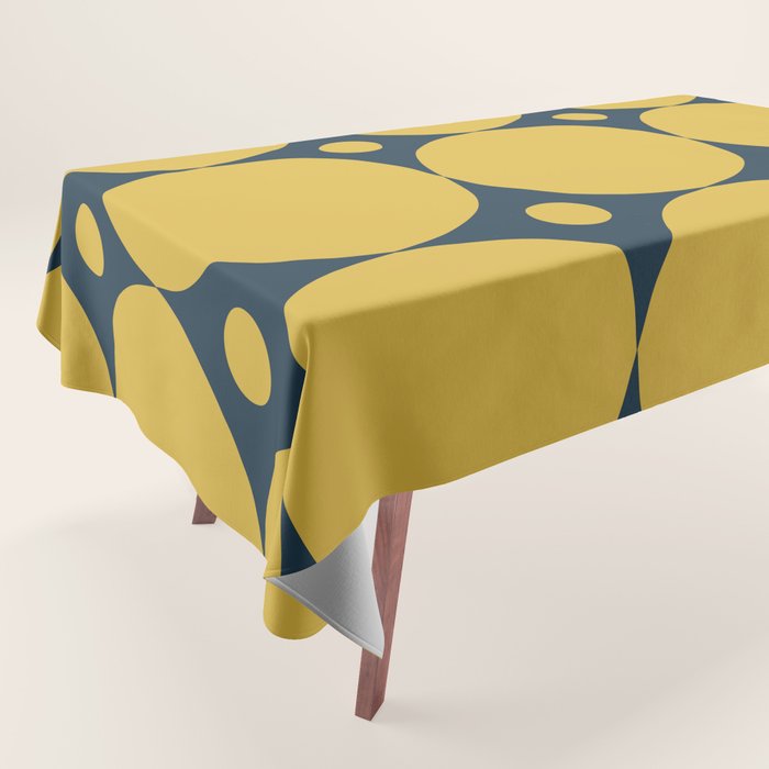 Futura Mid-century Modern Minimalist Abstract Pattern in Mustard Yellow and Navy Blue Tablecloth Gallery Image 1