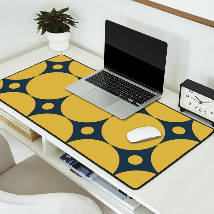 Futura Mid-century Modern Minimalist Abstract Pattern in Mustard Yellow and Navy Blue Desk Mat Gallery Image 2