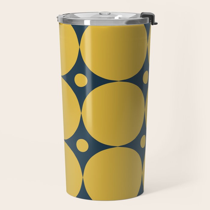 Futura Mid-century Modern Minimalist Abstract Pattern in Mustard Yellow and Navy Blue Travel Mug Gallery Image 2