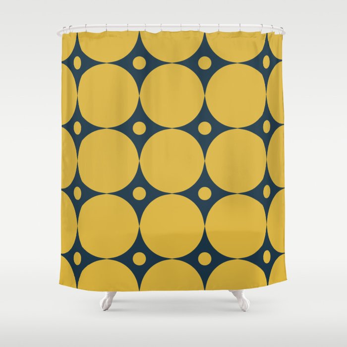 Futura Mid-century Modern Minimalist Abstract Pattern in Mustard Yellow and Navy Blue Shower Curtain Gallery Image 1