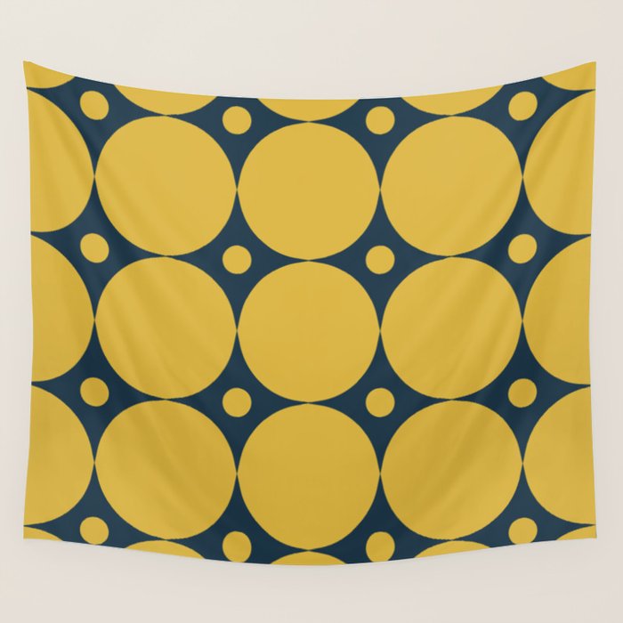 Futura Mid-century Modern Minimalist Abstract Pattern in Mustard Yellow and Navy Blue Wall Tapestry Gallery Image 1