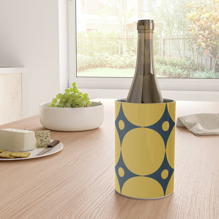 Futura Mid-century Modern Minimalist Abstract Pattern in Mustard Yellow and Navy Blue Wine Chiller Gallery Image 4