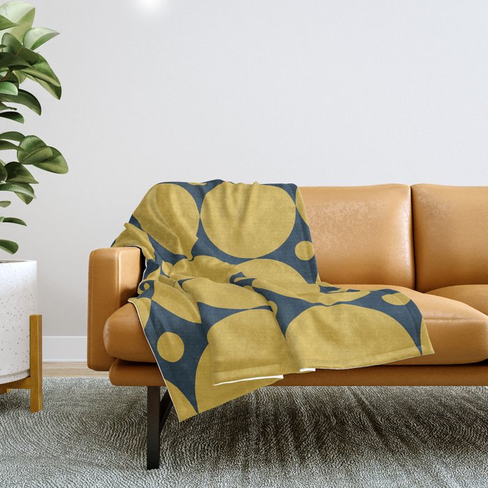 Futura Mid-century Modern Minimalist Abstract Pattern in Mustard Yellow and Navy Blue Throw Blanket Gallery Image 1