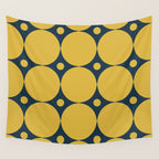 Futura Mid-century Modern Minimalist Abstract Pattern in Mustard Yellow and Navy Blue Wall Tapestry Gallery Image 4