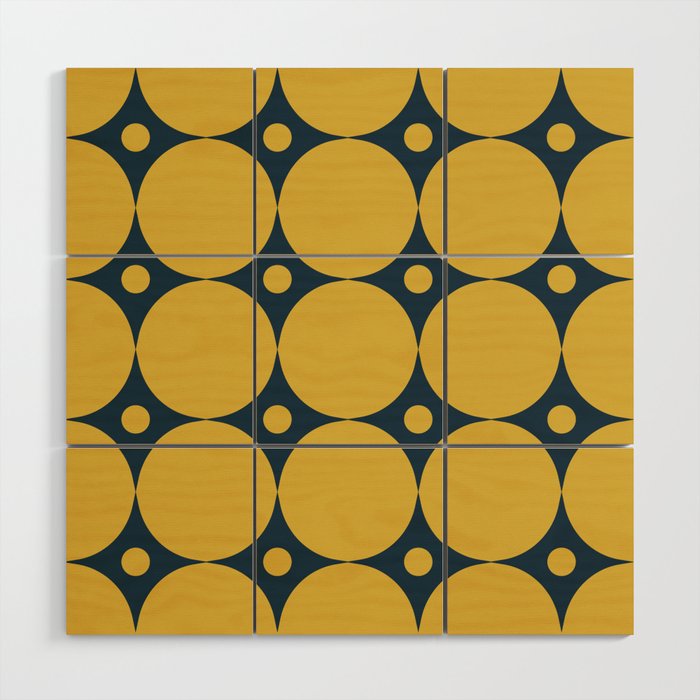 Futura Mid-century Modern Minimalist Abstract Pattern in Mustard Yellow and Navy Blue Wood Wall Art Gallery Image 1
