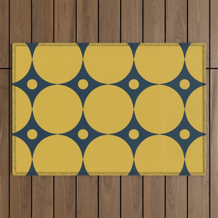 Futura Mid-century Modern Minimalist Abstract Pattern in Mustard Yellow and Navy Blue Outdoor Rug Gallery Image 1