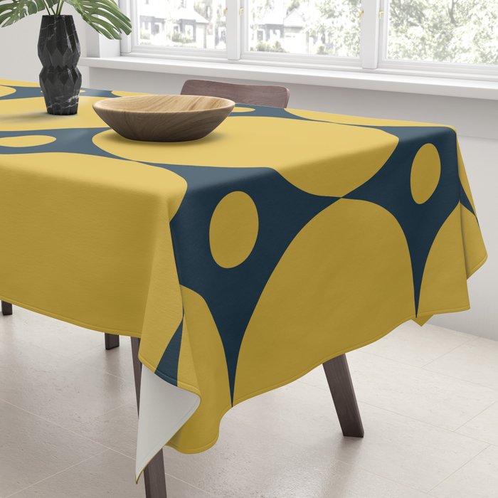 Futura Mid-century Modern Minimalist Abstract Pattern in Mustard Yellow and Navy Blue Tablecloth Gallery Image 3