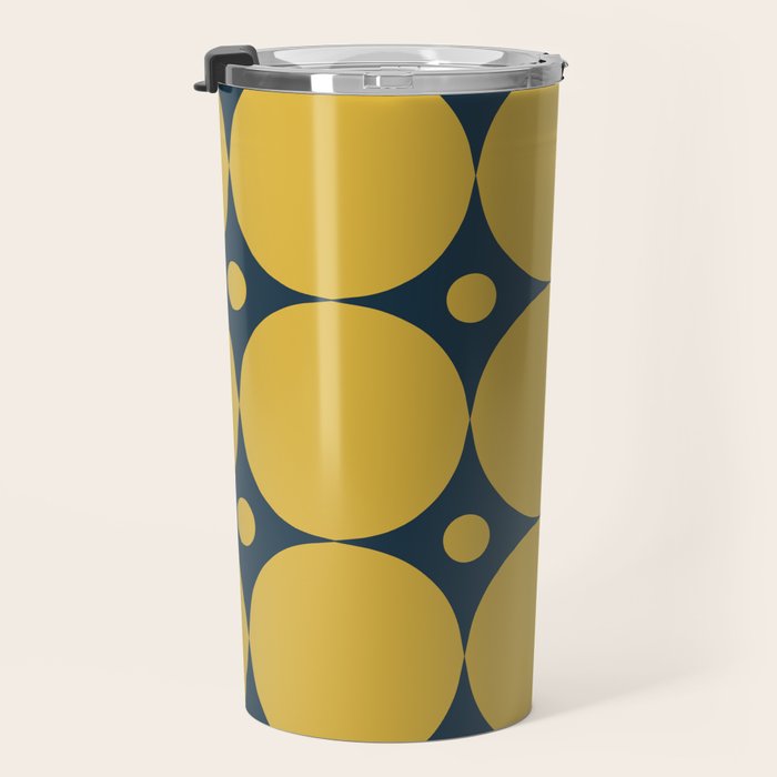Futura Mid-century Modern Minimalist Abstract Pattern in Mustard Yellow and Navy Blue Travel Mug Gallery Image 3