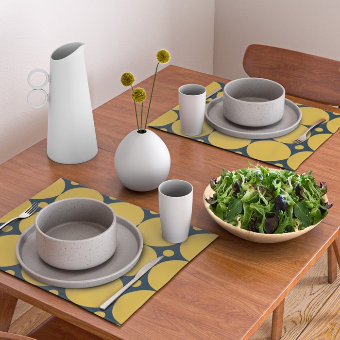 Futura Mid-century Modern Minimalist Abstract Pattern in Mustard Yellow and Navy Blue Placemat Gallery Image 2