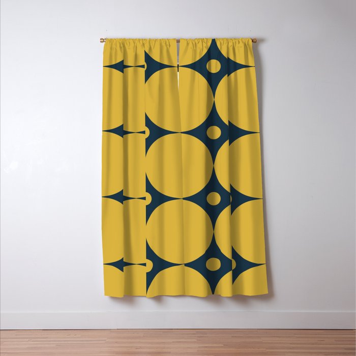 Futura Mid-century Modern Minimalist Abstract Pattern in Mustard Yellow and Navy Blue Window Curtain Gallery Image 3