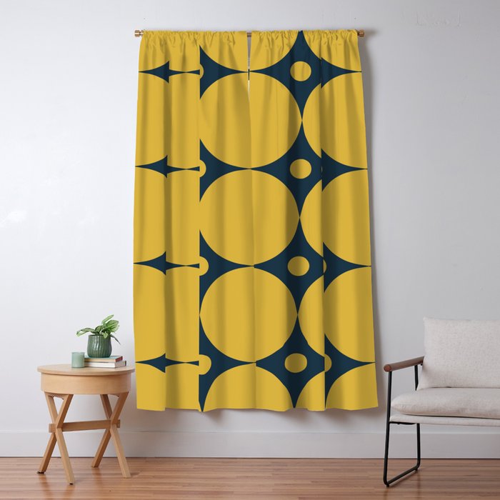 Futura Mid-century Modern Minimalist Abstract Pattern in Mustard Yellow and Navy Blue Window Curtain Gallery Image 5