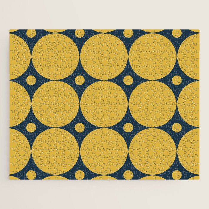 Futura Mid-century Modern Minimalist Abstract Pattern in Mustard Yellow and Navy Blue Jigsaw Puzzle Gallery Image 1