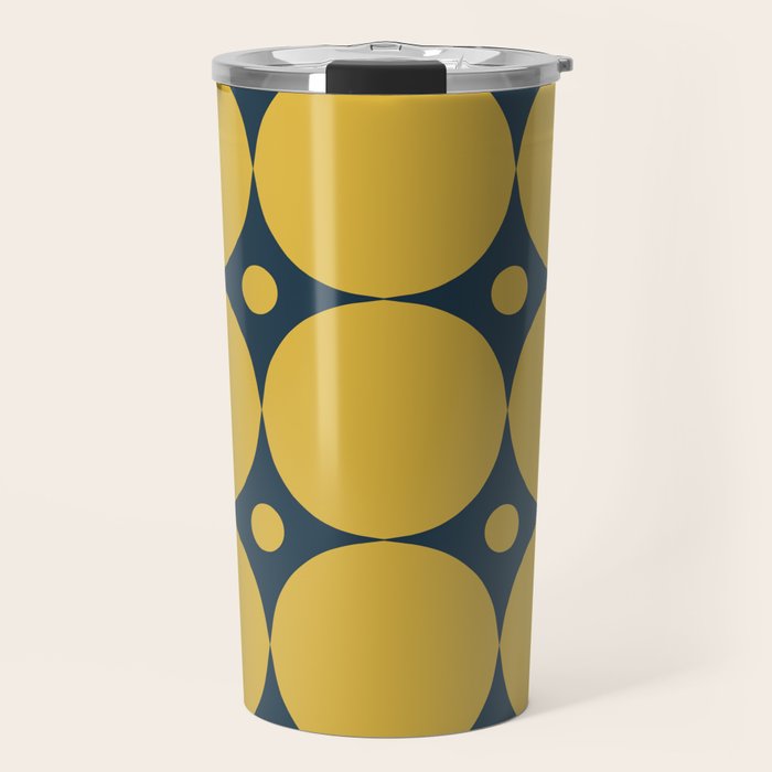 Futura Mid-century Modern Minimalist Abstract Pattern in Mustard Yellow and Navy Blue Travel Mug Gallery Image 1