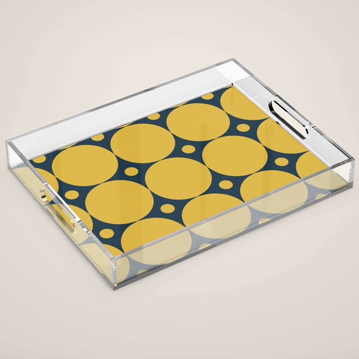 Futura Mid-century Modern Minimalist Abstract Pattern in Mustard Yellow and Navy Blue Acrylic Tray Gallery Image 1