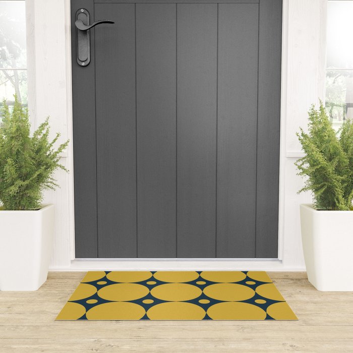 Futura Mid-century Modern Minimalist Abstract Pattern in Mustard Yellow and Navy Blue Welcome Mat Gallery Image 3