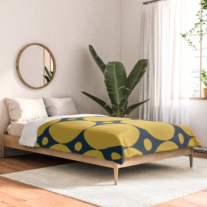 Futura Mid-century Modern Minimalist Abstract Pattern in Mustard Yellow and Navy Blue Comforter Gallery Image 2