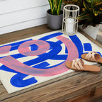 Tribal Pink Blue Fun Colorful Mid Century Modern Abstract Painting Shapes Pattern Outdoor Rug Gallery Image 2