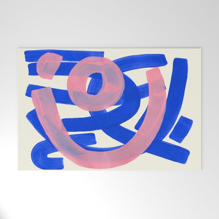 Tribal Pink Blue Fun Colorful Mid Century Modern Abstract Painting Shapes Pattern Welcome Mat Gallery Image 1