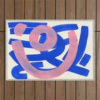 Tribal Pink Blue Fun Colorful Mid Century Modern Abstract Painting Shapes Pattern Outdoor Rug Gallery Image 1