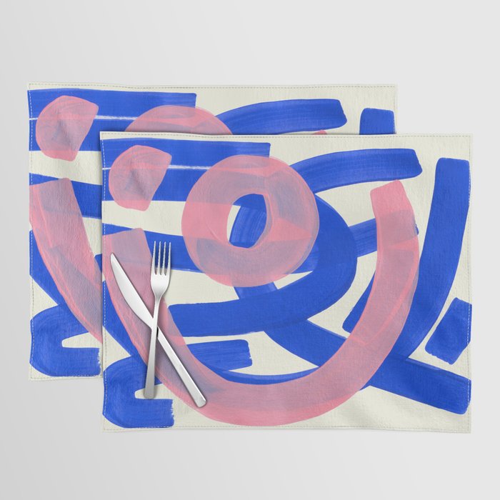 Tribal Pink Blue Fun Colorful Mid Century Modern Abstract Painting Shapes Pattern Placemat Gallery Image 1