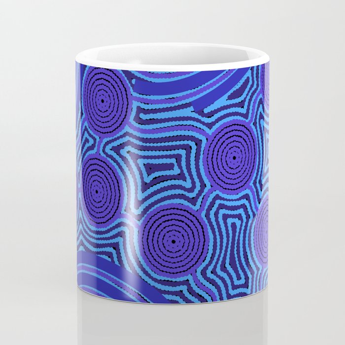 The Rivers around Us (blue) - Authentic Aboriginal Art Coffee Mug Gallery Image 4