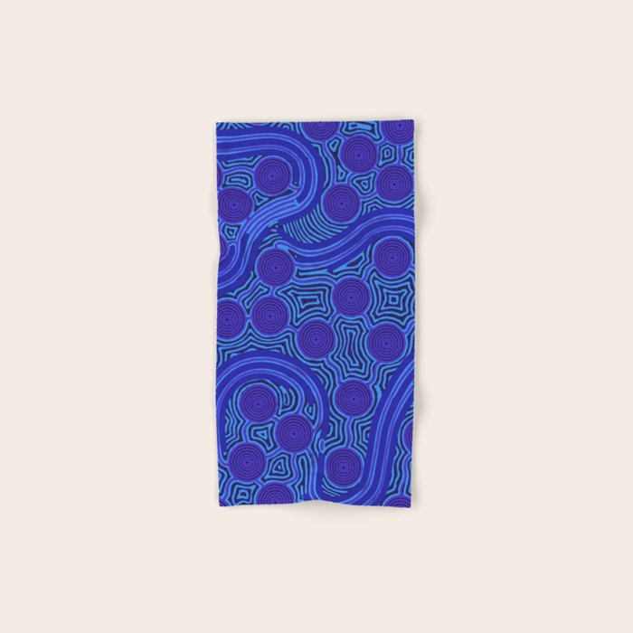 The Rivers around Us (blue) - Authentic Aboriginal Art Bath Towel Gallery Image 1