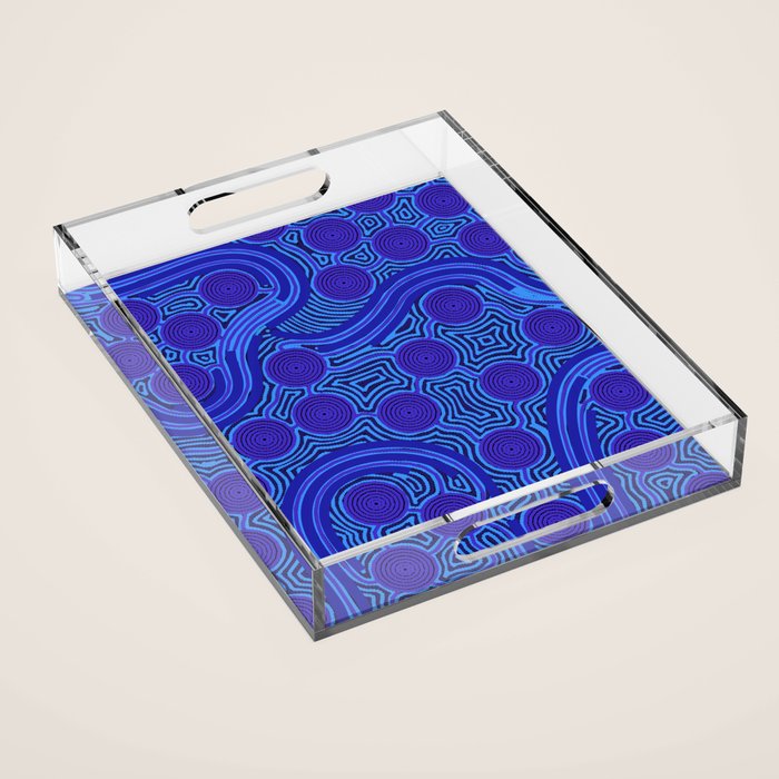 The Rivers around Us (blue) - Authentic Aboriginal Art Acrylic Tray Gallery Image 1