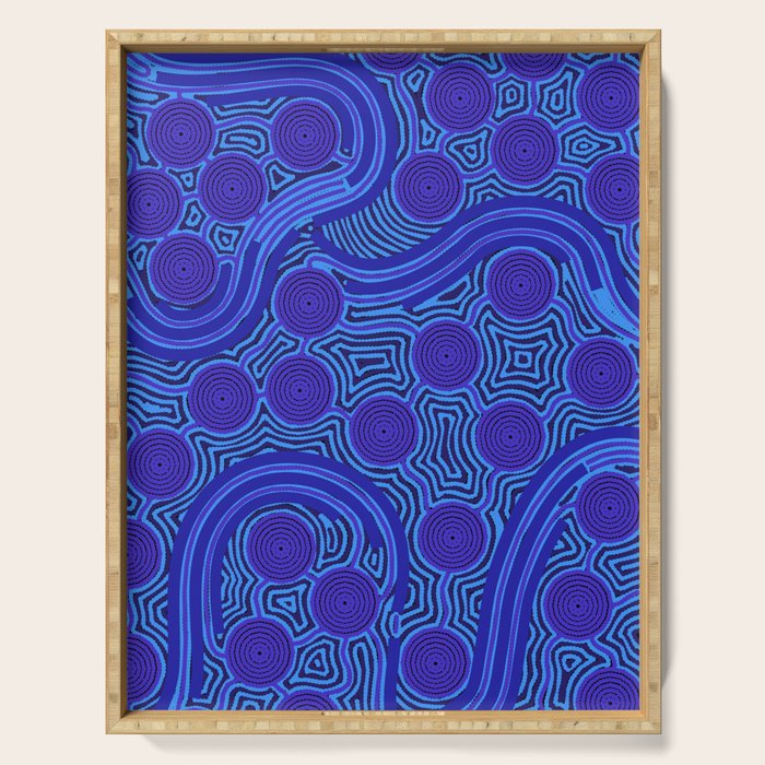 The Rivers around Us (blue) - Authentic Aboriginal Art Serving Tray Gallery Image 1